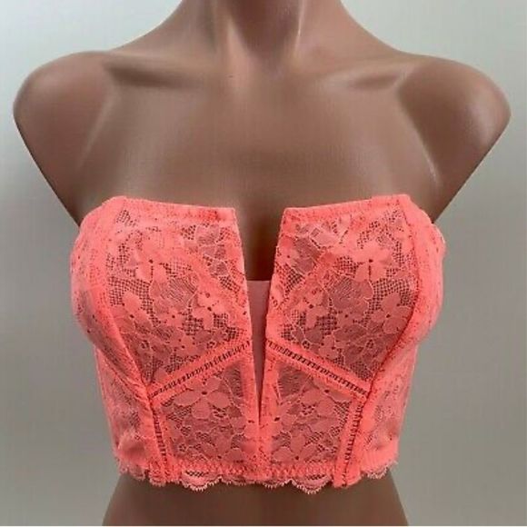 ⭐️ NEW! Victoria's Secret Dream Angels Lace Bustier Corset Bra  Neon NWT - Picture 1 of 9